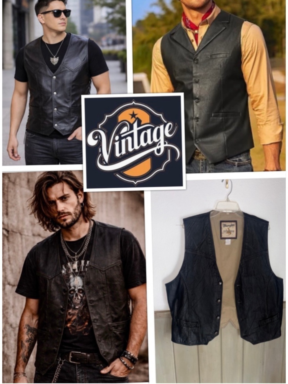 RARE Vintage 90's Wrangler Western Grunge Leather Vest Mens XL